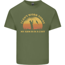 Funny Fishing Arm is In a Cast Fisherman Mens Cotton T-Shirt Tee Top Military Green