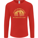 Funny Fishing Arm is In a Cast Fisherman Mens Long Sleeve T-Shirt Red