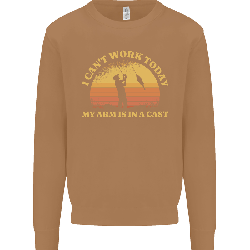 Funny Fishing Arm is In a Cast Fisherman Mens Sweatshirt Jumper Caramel Latte