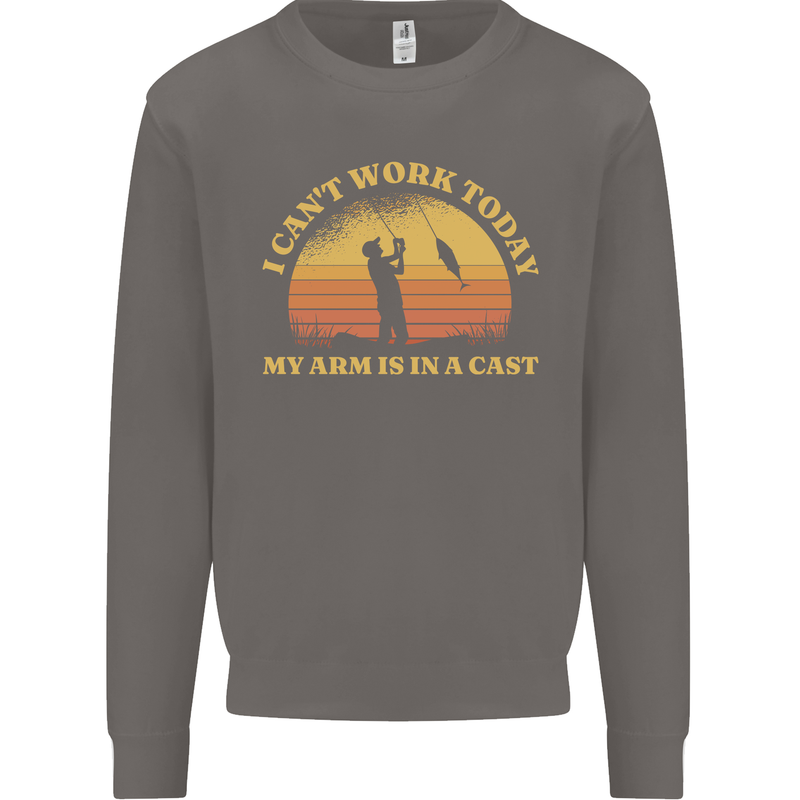 Funny Fishing Arm is In a Cast Fisherman Mens Sweatshirt Jumper Charcoal