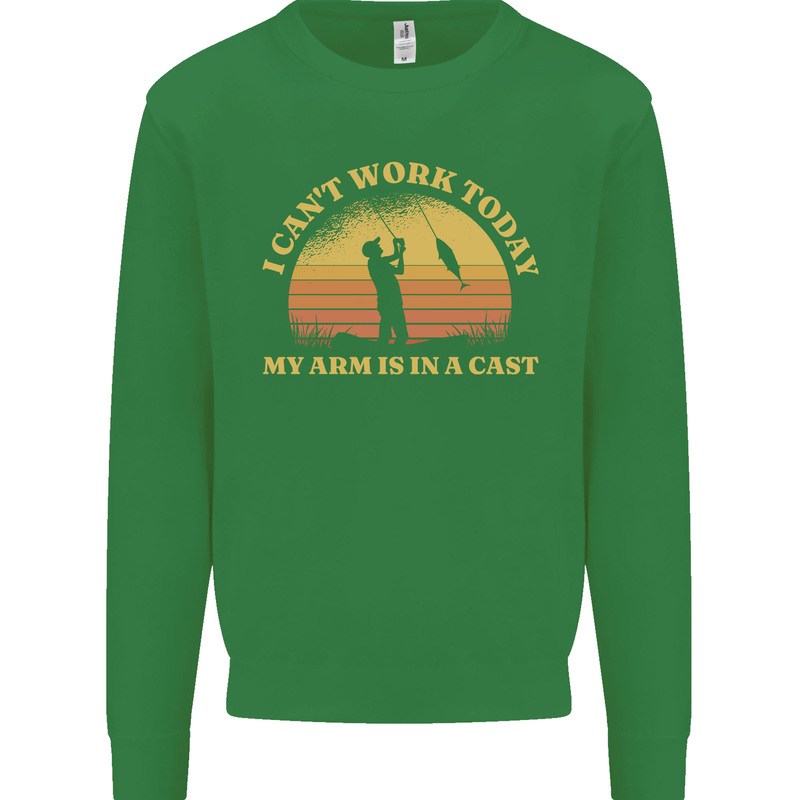 Funny Fishing Arm is In a Cast Fisherman Mens Sweatshirt Jumper Irish Green