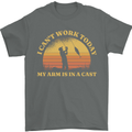 Funny Fishing Arm is In a Cast Fisherman Mens T-Shirt 100% Cotton Charcoal