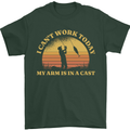 Funny Fishing Arm is In a Cast Fisherman Mens T-Shirt 100% Cotton Forest Green