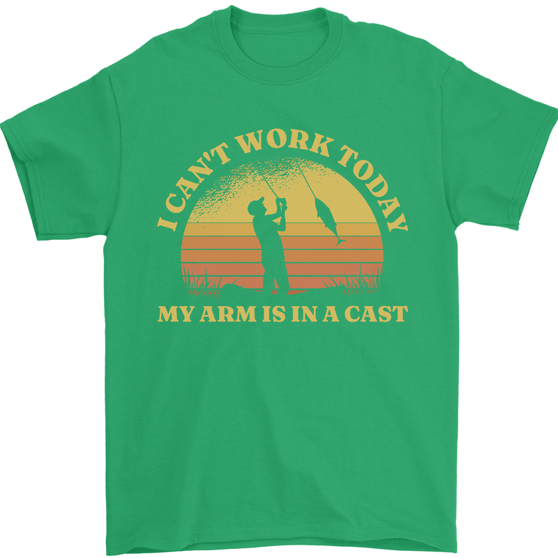 Funny Fishing Arm is In a Cast Fisherman Mens T-Shirt 100% Cotton Irish Green