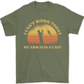 Funny Fishing Arm is In a Cast Fisherman Mens T-Shirt 100% Cotton Military Green
