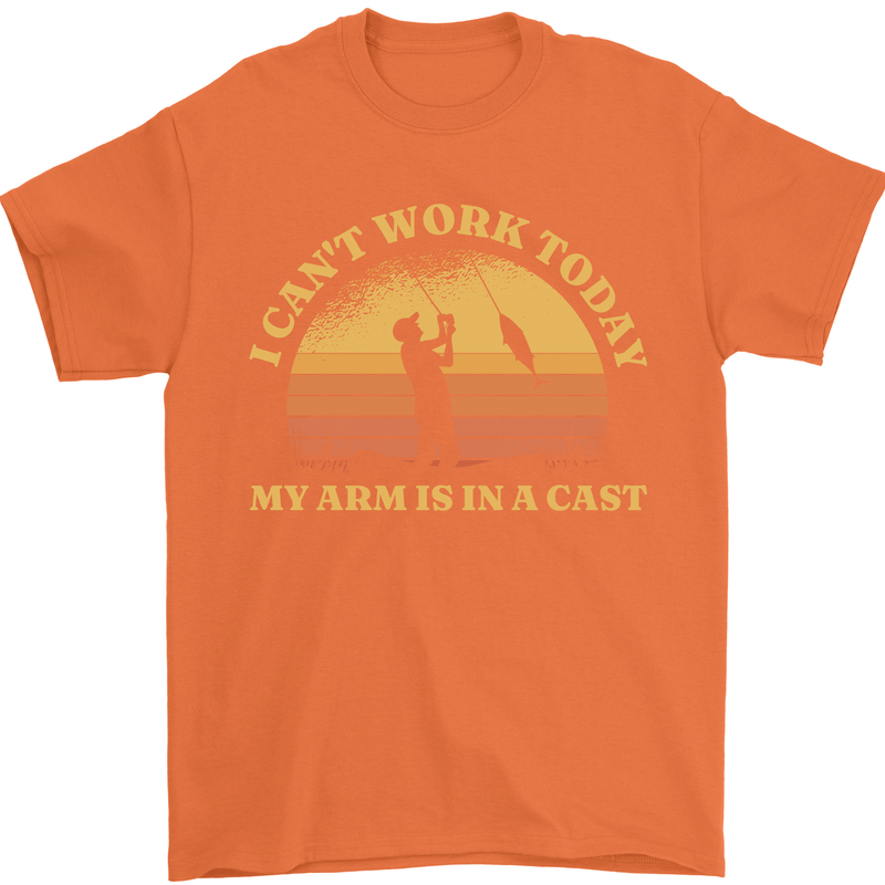 Funny Fishing Arm is In a Cast Fisherman Mens T-Shirt 100% Cotton Orange
