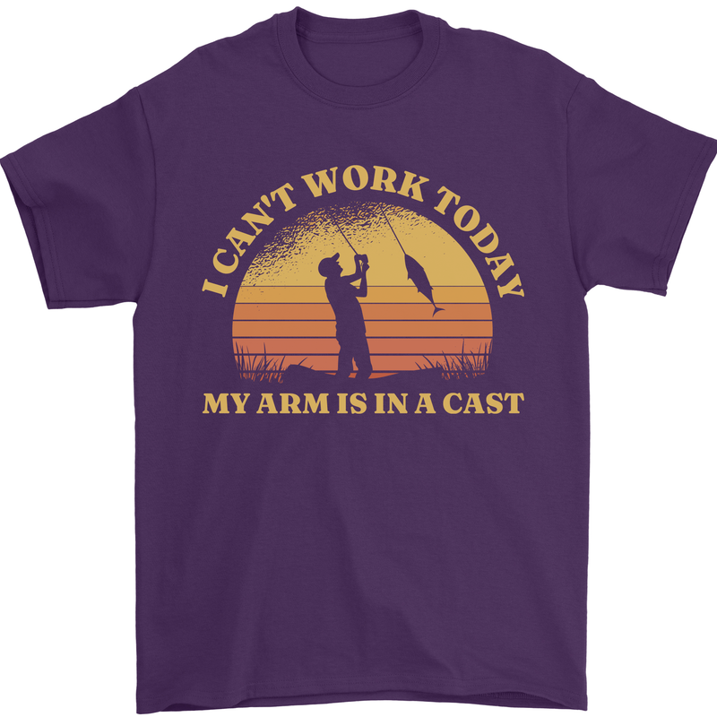Funny Fishing Arm is In a Cast Fisherman Mens T-Shirt 100% Cotton Purple