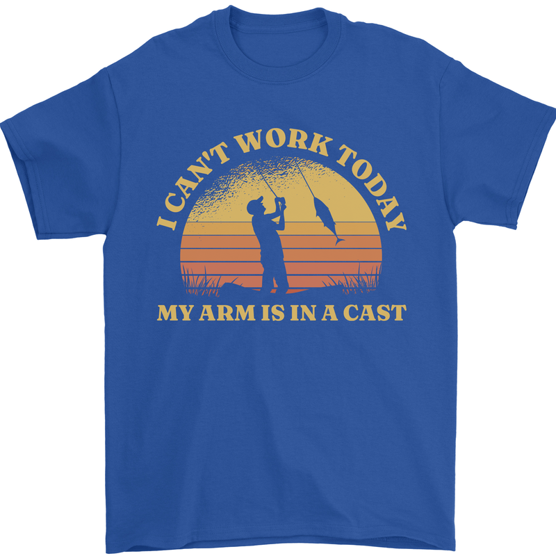Funny Fishing Arm is In a Cast Fisherman Mens T-Shirt 100% Cotton Royal Blue