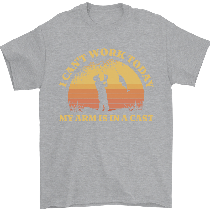Funny Fishing Arm is In a Cast Fisherman Mens T-Shirt 100% Cotton Sports Grey