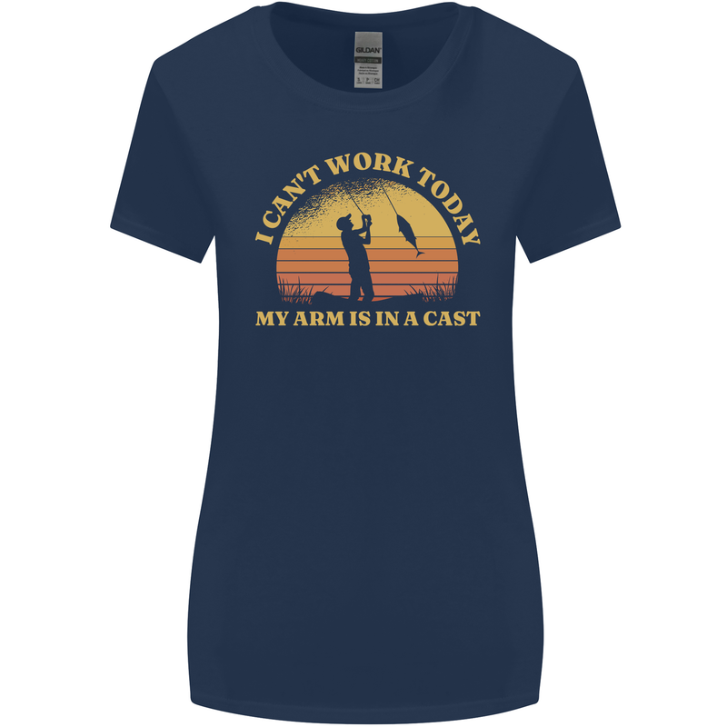 Funny Fishing Arm is In a Cast Fisherman Womens Wider Cut T-Shirt Navy Blue