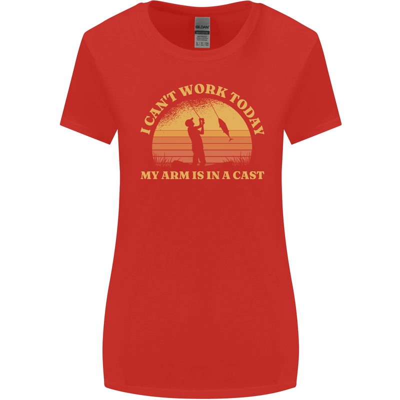 Funny Fishing Arm is In a Cast Fisherman Womens Wider Cut T-Shirt Red