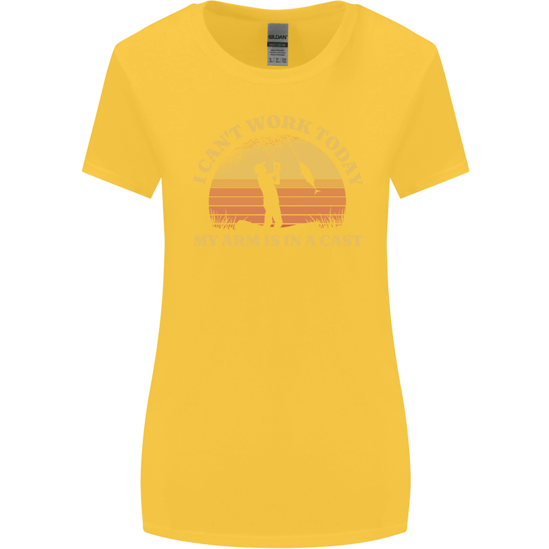 Funny Fishing Arm is In a Cast Fisherman Womens Wider Cut T-Shirt Yellow