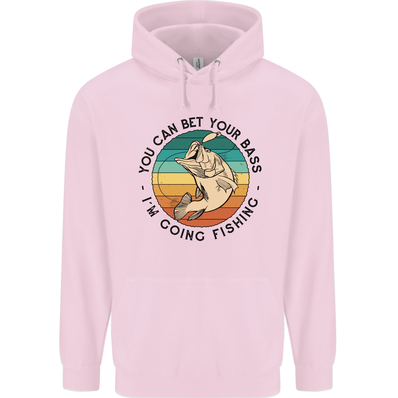 Funny Fishing Bet Your Bass Im Going Fisherman Childrens Kids Hoodie Light Pink