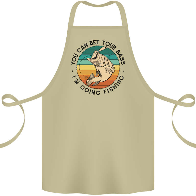 Funny Fishing Bet Your Bass Im Going Fisherman Cotton Apron 100% Organic Khaki