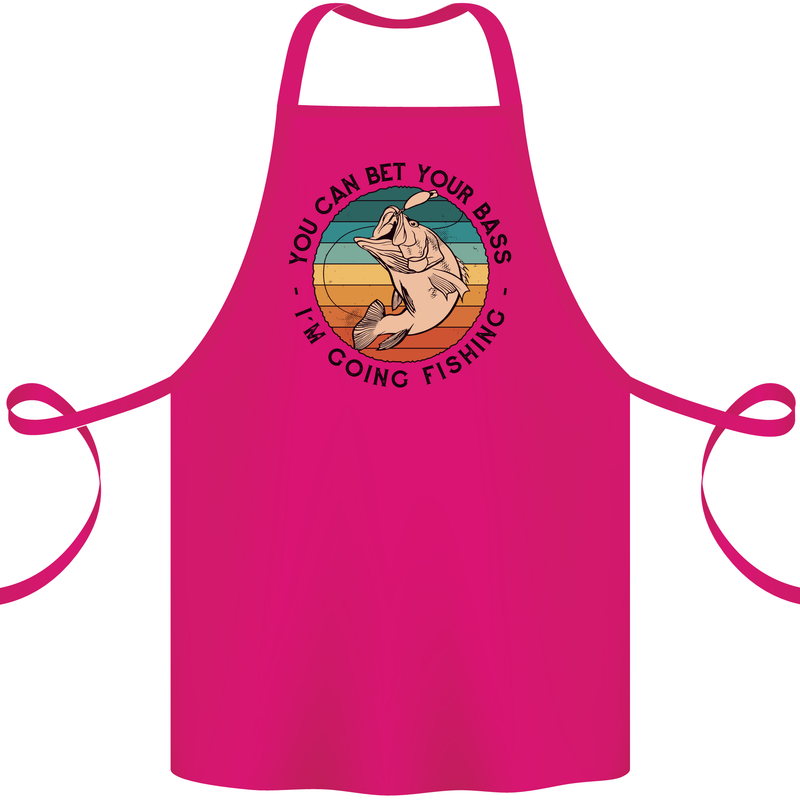 Funny Fishing Bet Your Bass Im Going Fisherman Cotton Apron 100% Organic Pink