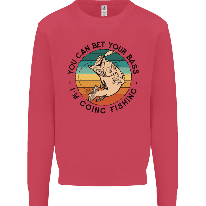 Funny Fishing Bet Your Bass Im Going Fisherman Kids Sweatshirt Jumper Heliconia