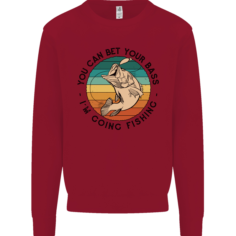 Funny Fishing Bet Your Bass Im Going Fisherman Kids Sweatshirt Jumper Red