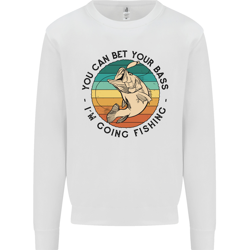 Funny Fishing Bet Your Bass Im Going Fisherman Kids Sweatshirt Jumper White