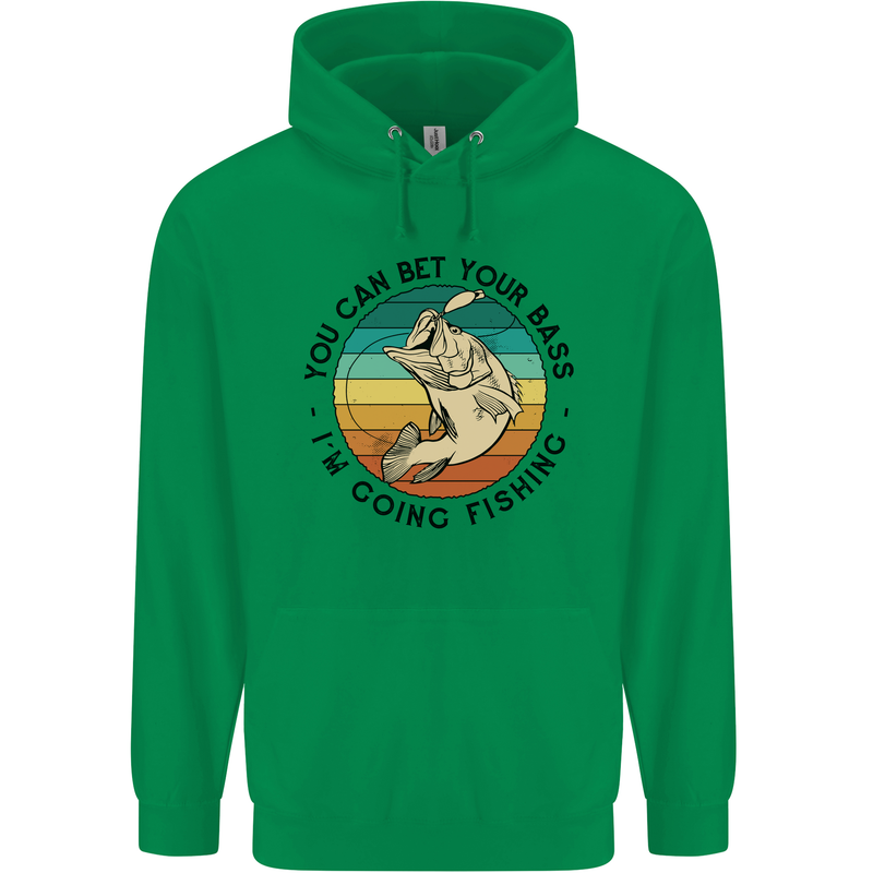 Funny Fishing Bet Your Bass Im Going Fisherman Mens 80% Cotton Hoodie Irish Green
