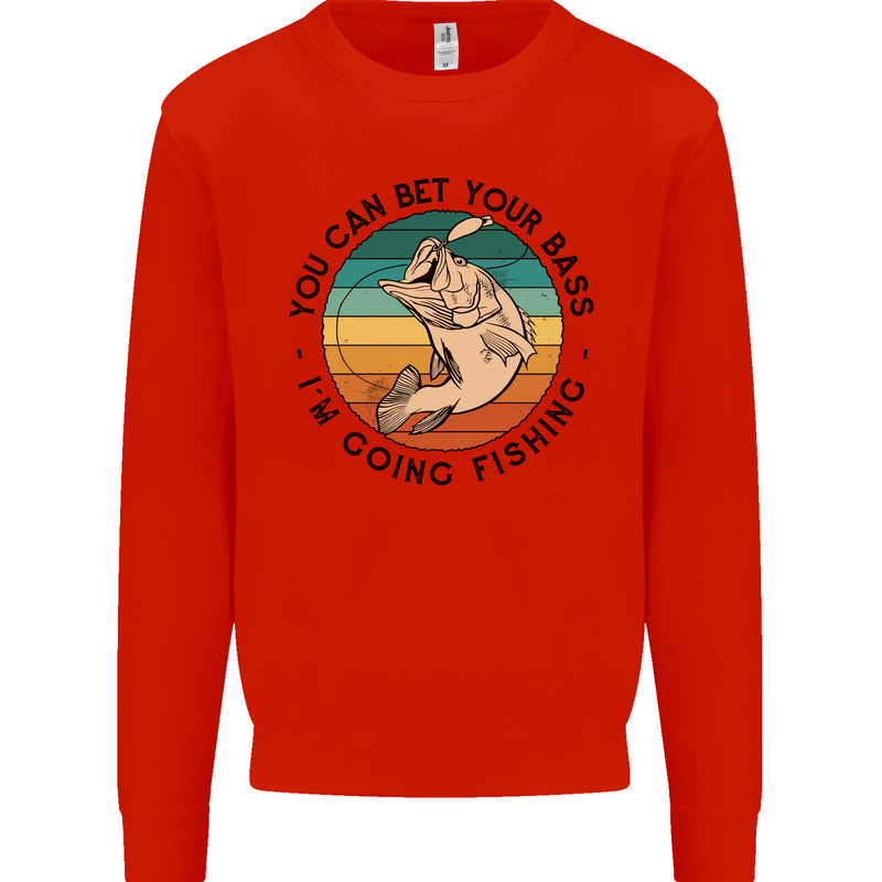 Funny Fishing Bet Your Bass Im Going Fisherman Mens Sweatshirt Jumper Bright Red