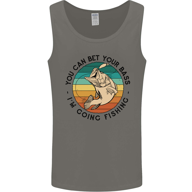Funny Fishing Bet Your Bass Im Going Fisherman Mens Vest Tank Top Charcoal