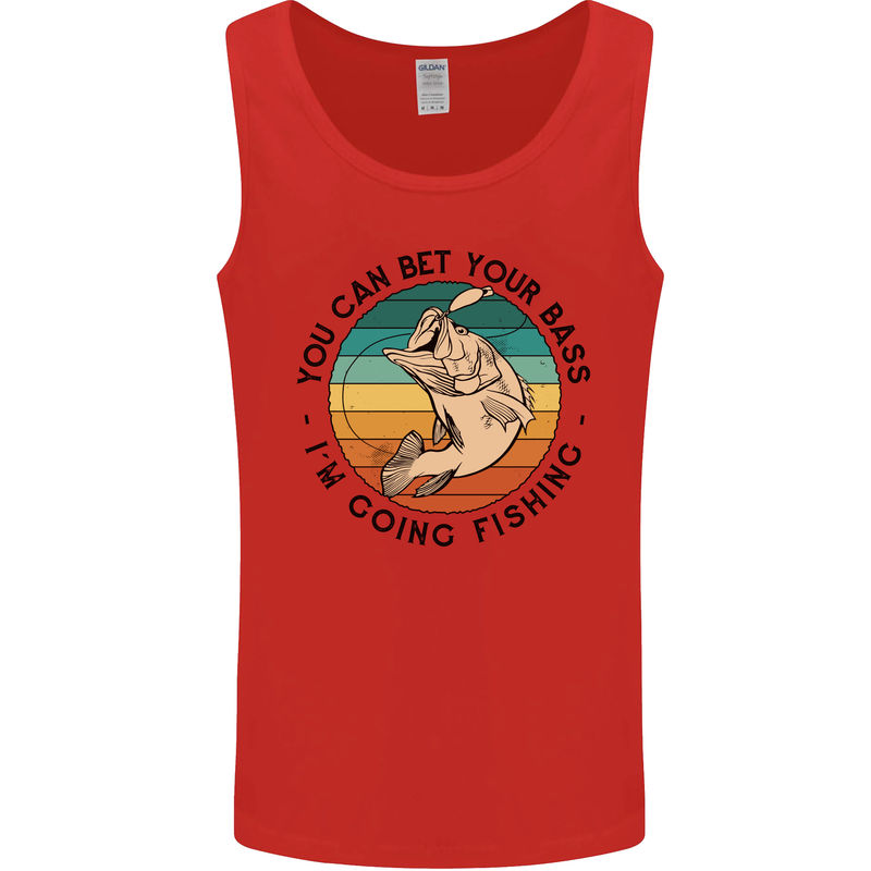 Funny Fishing Bet Your Bass Im Going Fisherman Mens Vest Tank Top Red