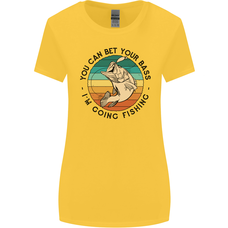 Funny Fishing Bet Your Bass Im Going Fisherman Womens Wider Cut T-Shirt Yellow
