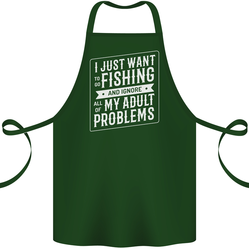 Funny Fishing Ignore All of My Adult Problems Cotton Apron 100% Organic Forest Green