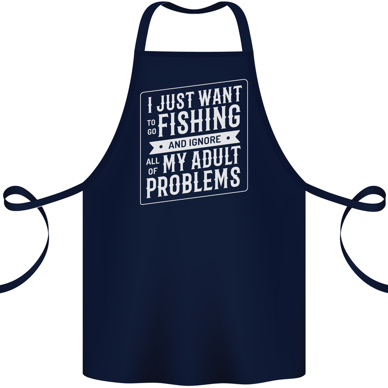 Funny Fishing Ignore All of My Adult Problems Cotton Apron 100% Organic Navy Blue