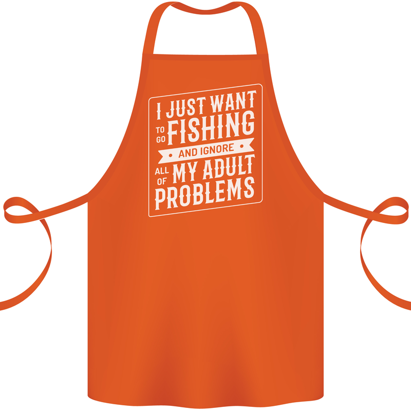Funny Fishing Ignore All of My Adult Problems Cotton Apron 100% Organic Orange