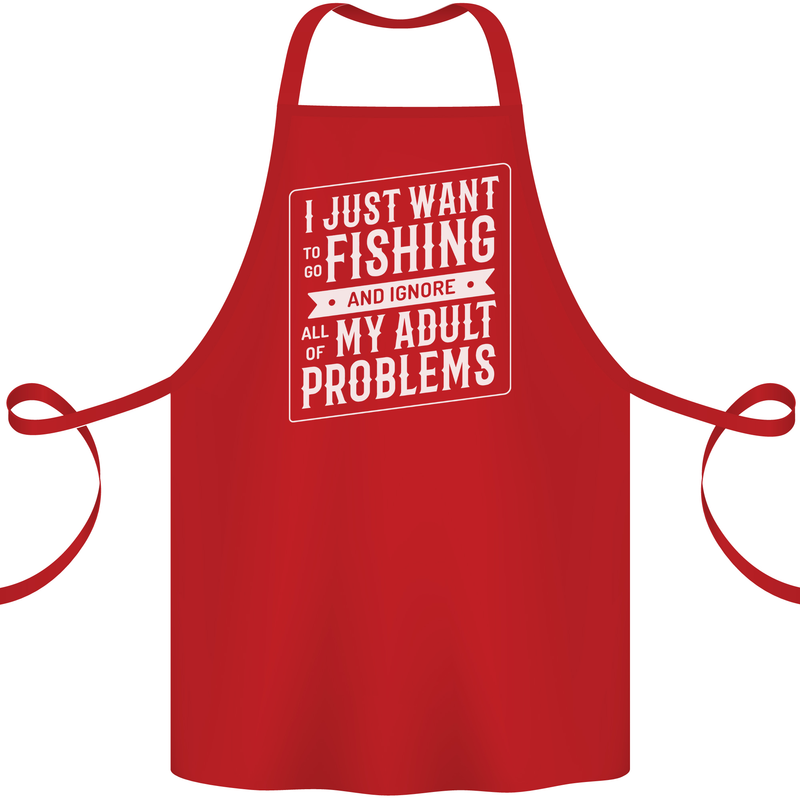 Funny Fishing Ignore All of My Adult Problems Cotton Apron 100% Organic Red