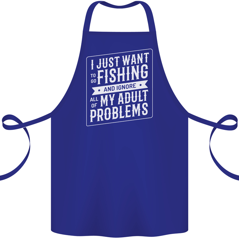 Funny Fishing Ignore All of My Adult Problems Cotton Apron 100% Organic Royal Blue