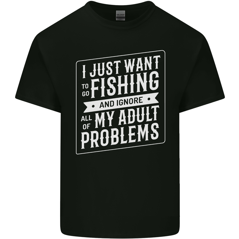 Funny Fishing Ignore All of My Adult Problems Mens Cotton T-Shirt Tee Top Black