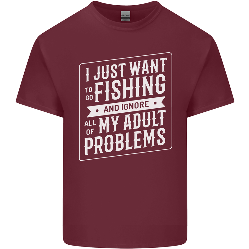 Funny Fishing Ignore All of My Adult Problems Mens Cotton T-Shirt Tee Top Maroon