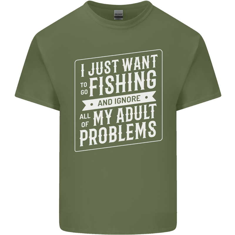 Funny Fishing Ignore All of My Adult Problems Mens Cotton T-Shirt Tee Top Military Green