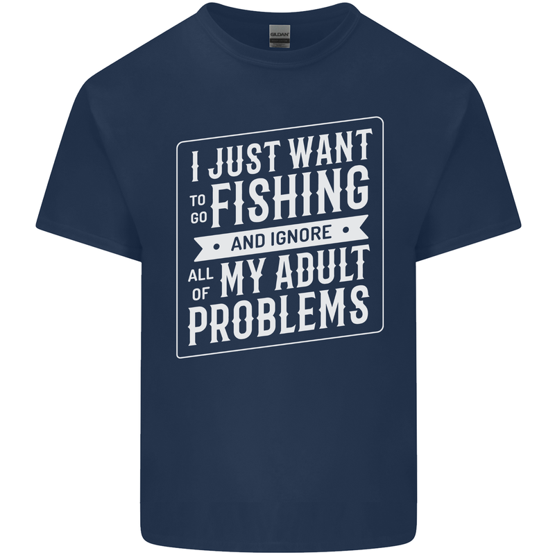 Funny Fishing Ignore All of My Adult Problems Mens Cotton T-Shirt Tee Top Navy Blue