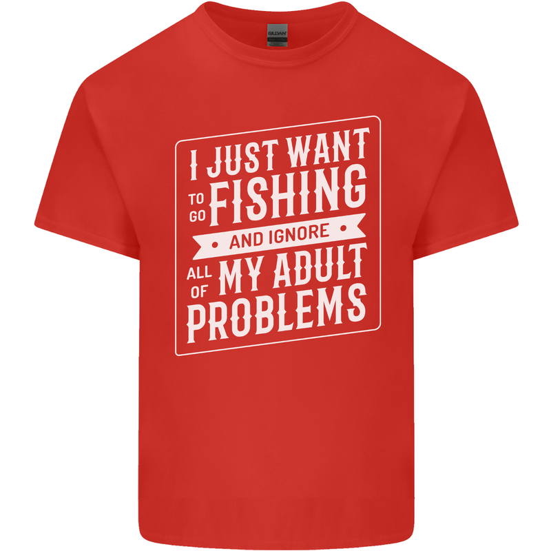Funny Fishing Ignore All of My Adult Problems Mens Cotton T-Shirt Tee Top Red