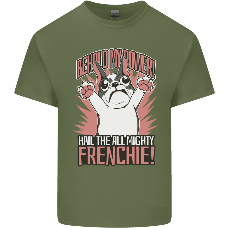 Funny French Bulldog Dog Frenchie Mens Cotton T-Shirt Tee Top Military Green