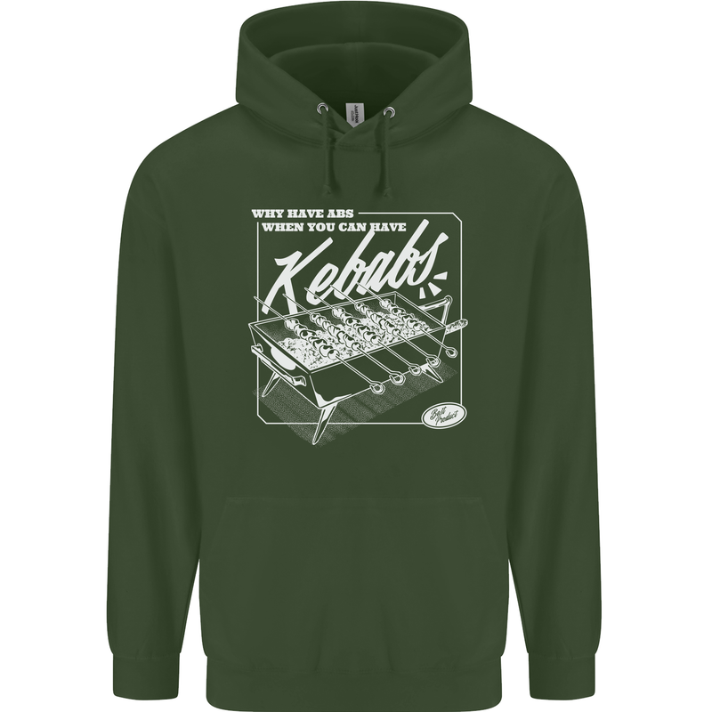 Funny Gym Overweight Fat Abs Kebabs Childrens Kids Hoodie Forest Green