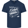 Funny Gym Overweight Fat Abs Kebabs Mens V-Neck Cotton T-Shirt Navy Blue