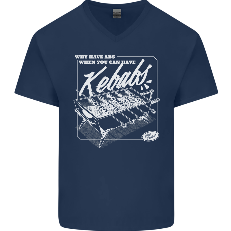 Funny Gym Overweight Fat Abs Kebabs Mens V-Neck Cotton T-Shirt Navy Blue