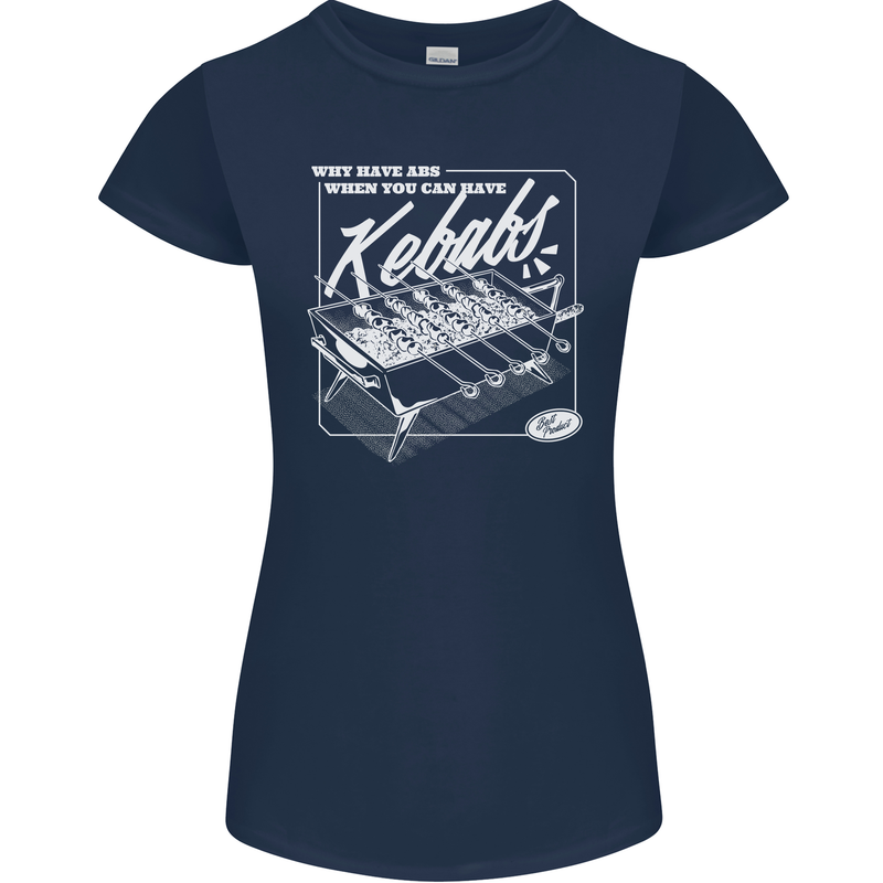 Funny Gym Overweight Fat Abs Kebabs Womens Petite Cut T-Shirt Navy Blue