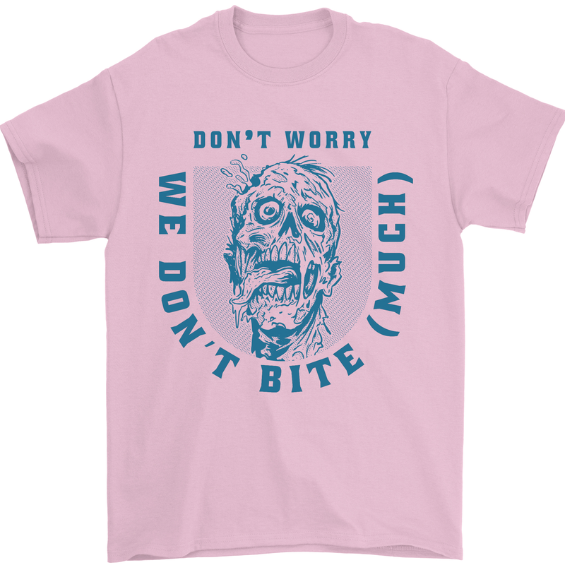 Funny Halloween Zombie We Dont Bite Much Mens T-Shirt 100% Cotton Light Pink