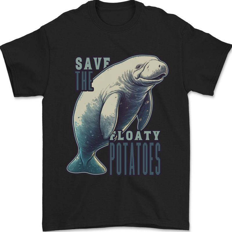 Funny Manatees Save the Floaty Potatoes Mens T-Shirt 100% Cotton Black