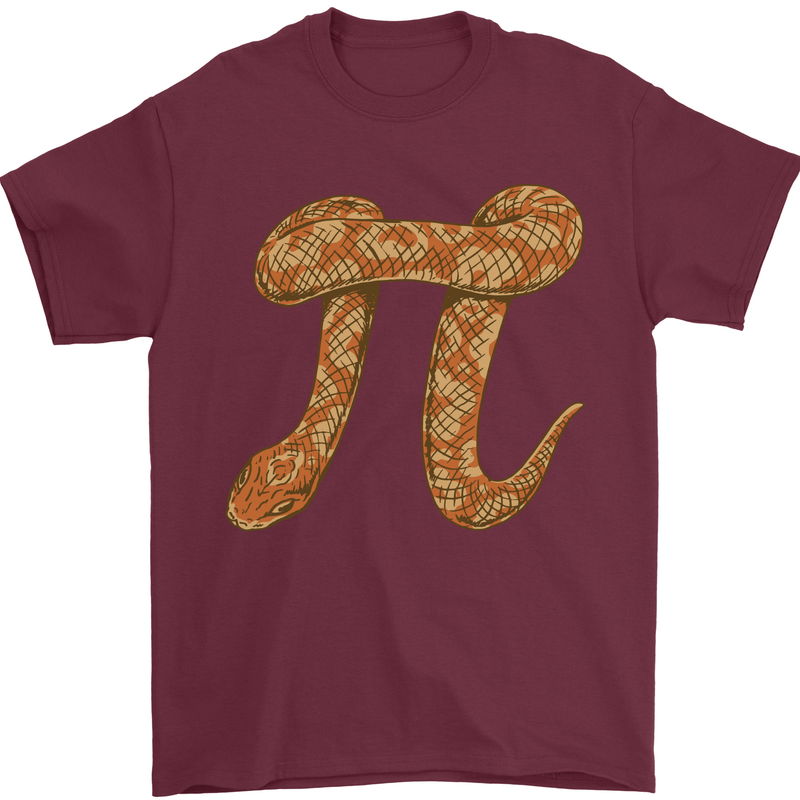 Funny Maths Snake Pi Symbol Mens T-Shirt 100% Cotton Maroon