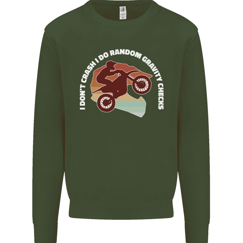 Funny Motocross Scrambling Dirt Bike Motorbike Kids Sweatshirt Jumper Forest Green