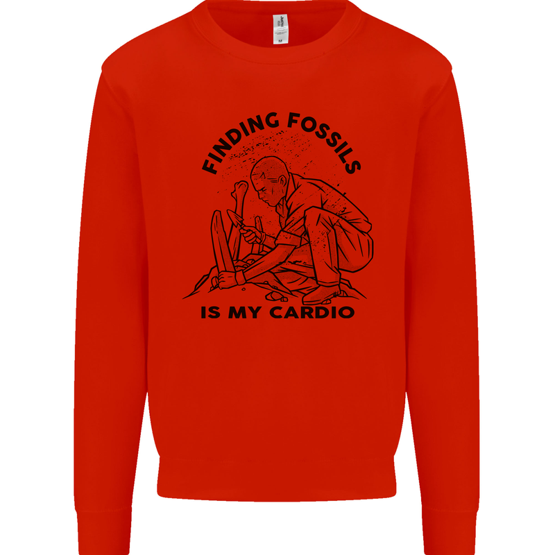 Funny Palaeontology Finding Fossils is My Cardio Kids Sweatshirt Jumper Bright Red