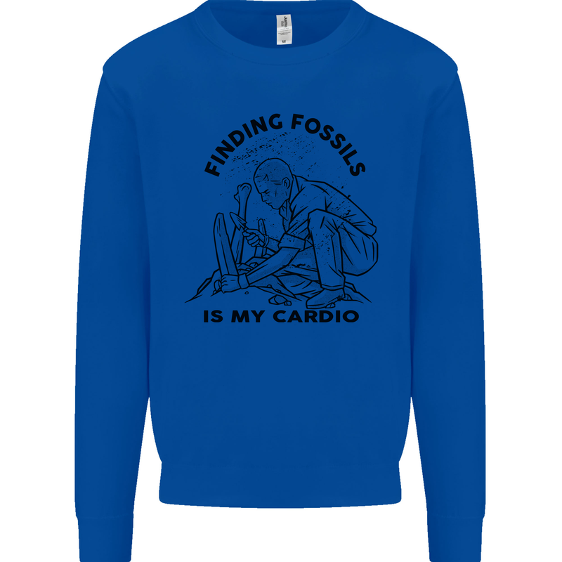 Funny Palaeontology Finding Fossils is My Cardio Kids Sweatshirt Jumper Royal Blue