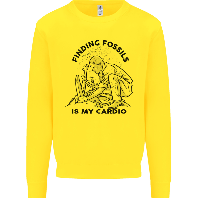 Funny Palaeontology Finding Fossils is My Cardio Kids Sweatshirt Jumper Yellow