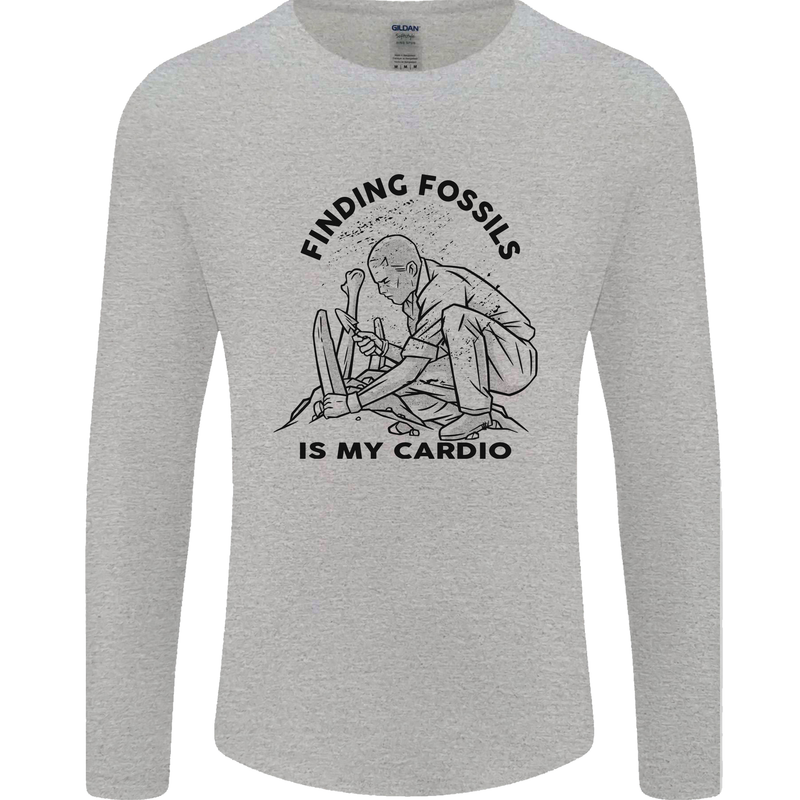 Funny Palaeontology Finding Fossils is My Cardio Mens Long Sleeve T-Shirt Sports Grey